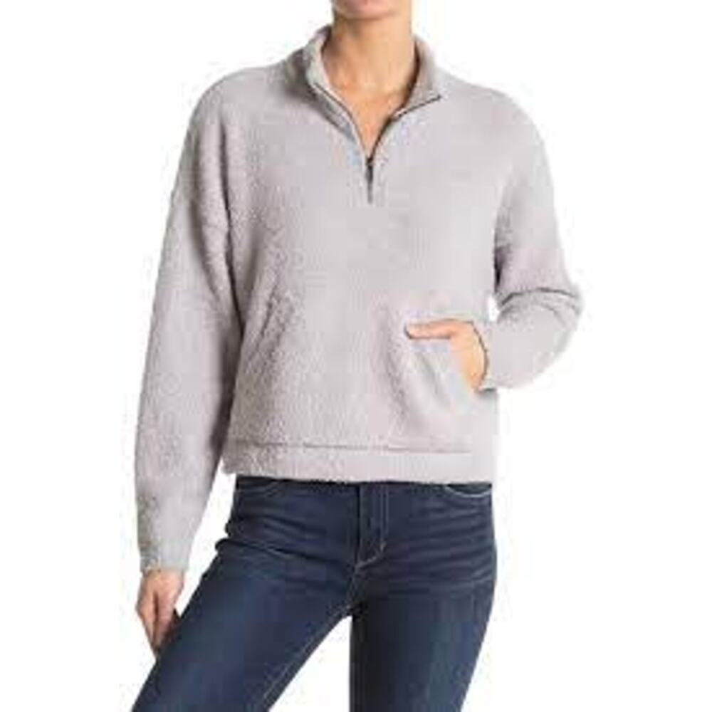 RDI Womens L Cozy Half Zip Pullover Top Sweater Stretchy‎ Light Gray Soft